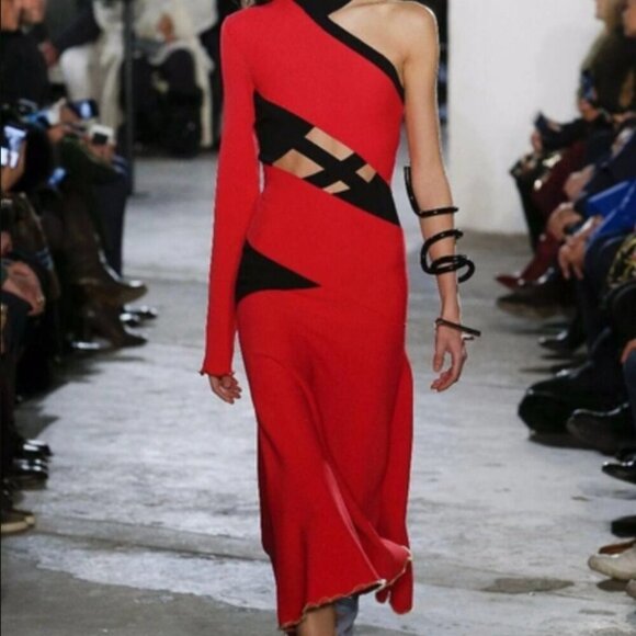 proenza schouler fluted one shoulder cut-out stretch knit midi dress - Picture 3 of 12